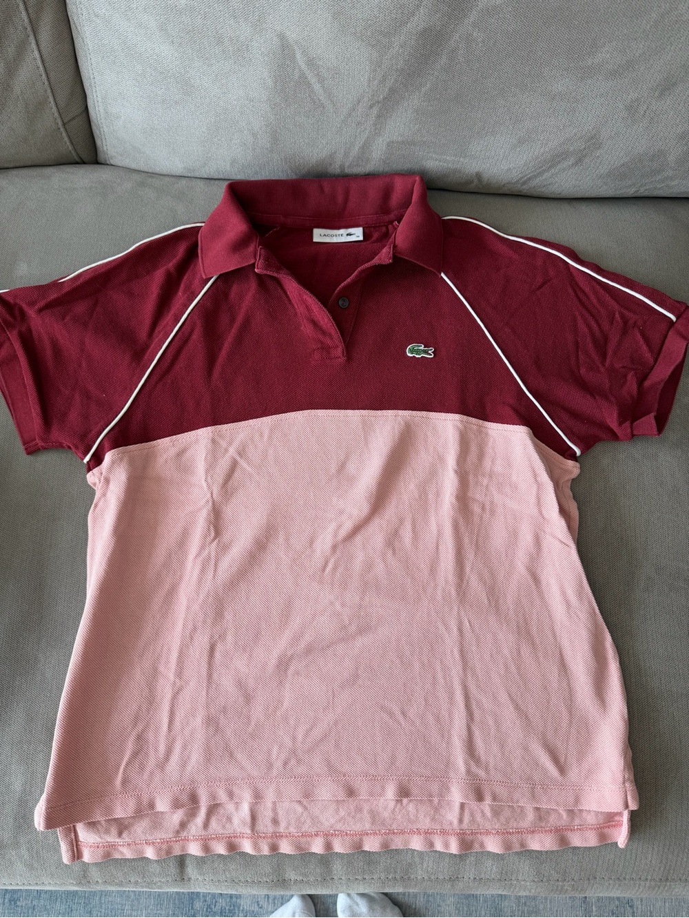 Lacoste Woman Two-Tone Polo Shirt - Burgundy & Light Pink